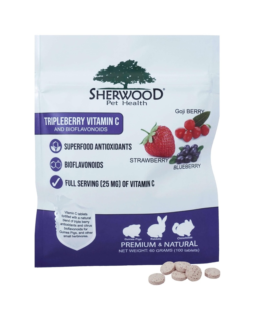 Tripleberry Vitamine C et bioflavonoïdes par Sherwood Pet Health (100 comprimés - 60 grammes)