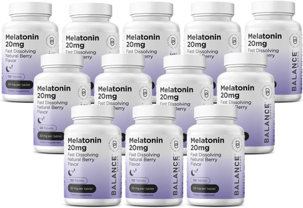 Balancebreens Melatonin 20mg Comprimés à dissolution rapide - haute puissance, action rapide, soutien de sommeil naturel - Aide au sommeil pour les adultes - Non-Goggy, formule sans médicament - 120 pilules pour dormir