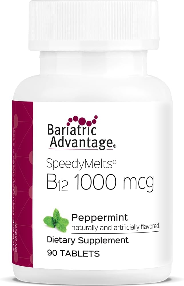 Bariatrische Voordeel B-12 Speedy Melts, Vitamine B12 1000 mcg Supplement, Snel smelten met 200 mcg foliumzuur voor voedingsondersteuning - Pepermunt, 90 Tel.