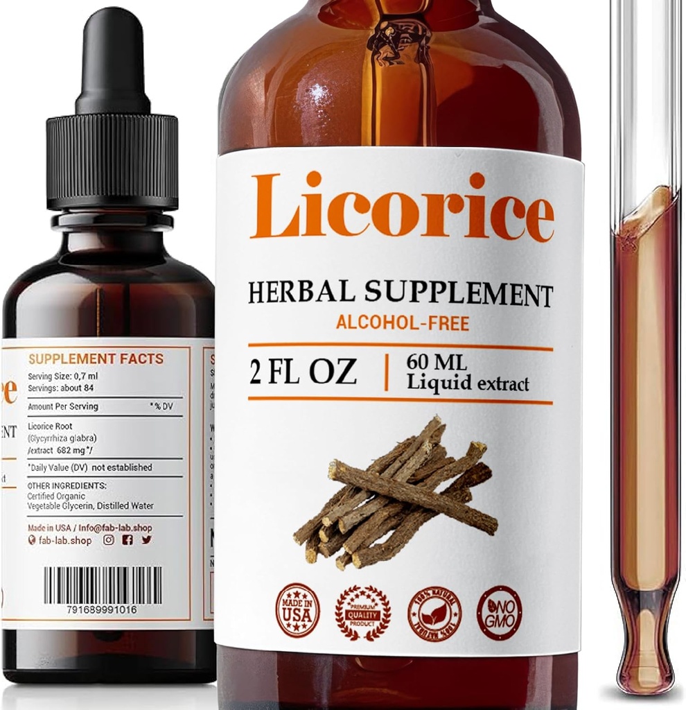 FabLab Licorice Root Extract - Herbal Immune Support- Glycyrrhiza Glabra supplement voor digestie Restore Respiratory Health Fatigue -Non-GMO (Licorice 2 Fl Oz)