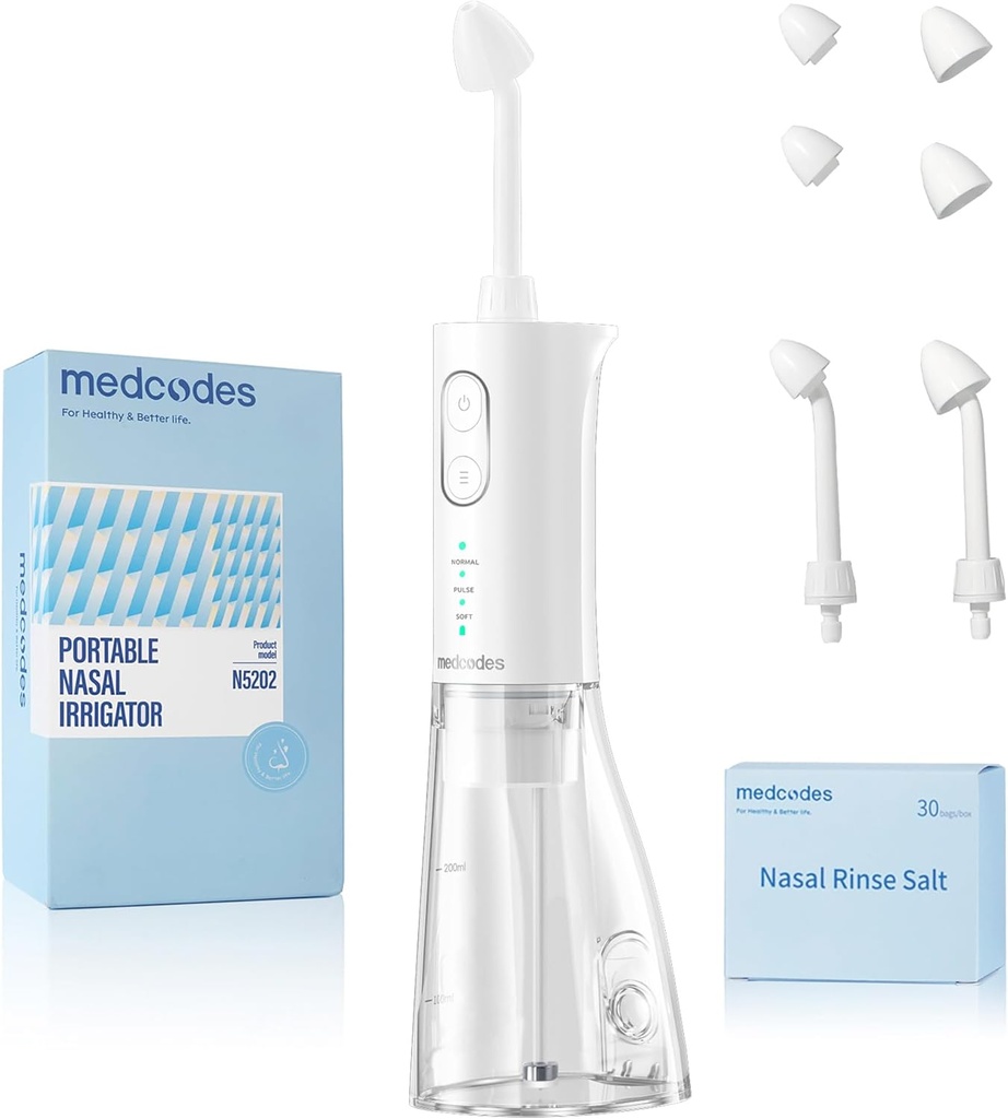 Neti Pot Sinus Spoelen, Cordless Neus Irrigatie Systeem Neus Spoelfles Reiniger Machine, Elektrische Sinus Rinse System Kit voor Sinus Relief & Nasal Care 30 Zout Pods (Grote)