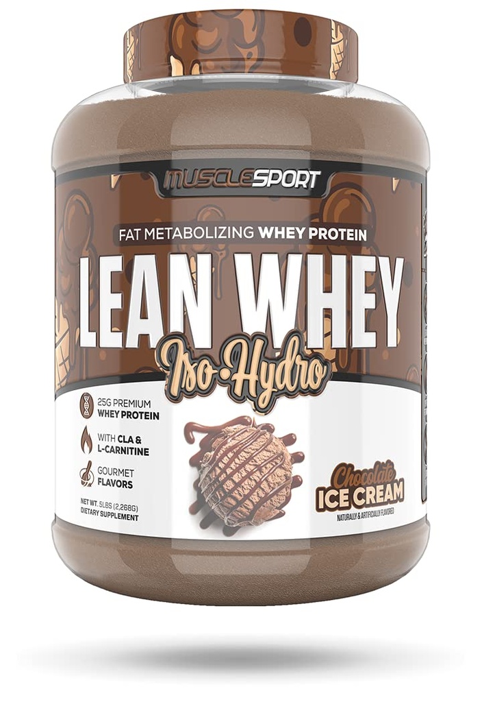 Musclesport Lean Whey RevolutionTM Proteïnepoeder - Wei Proteïneisolaat - Lage Calorie, Low Carb, Low Fat, Incredible Flavors - 25g Proteïne per Scop - 5lb Chocolate Ice Cream
