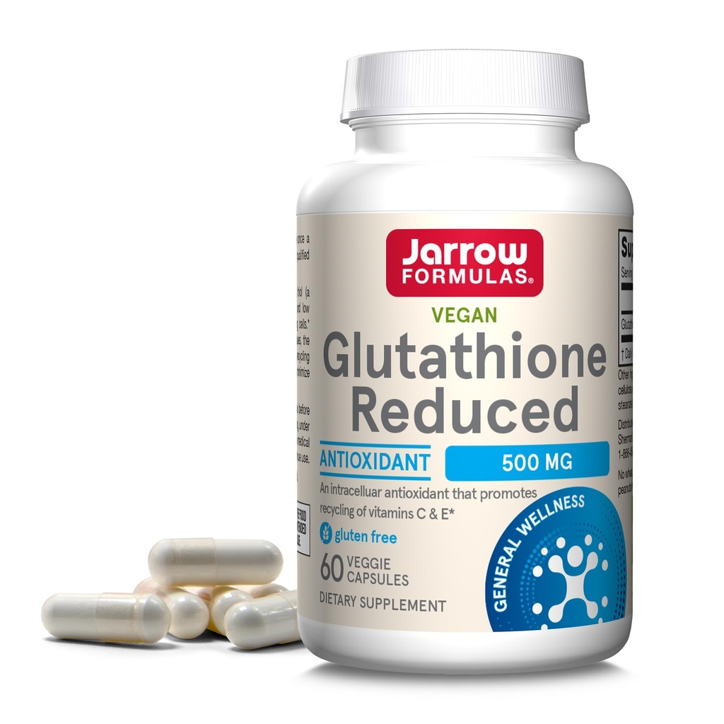 Formules de glutathione Réduit 500 mg - 60 Capsules de Véggie - Antioxydant intracellulaire - Suppléments de glutathione de qualité - Soutient le recyclage des vitamines C et E - Non-OGM - Sans gluten - Vegan