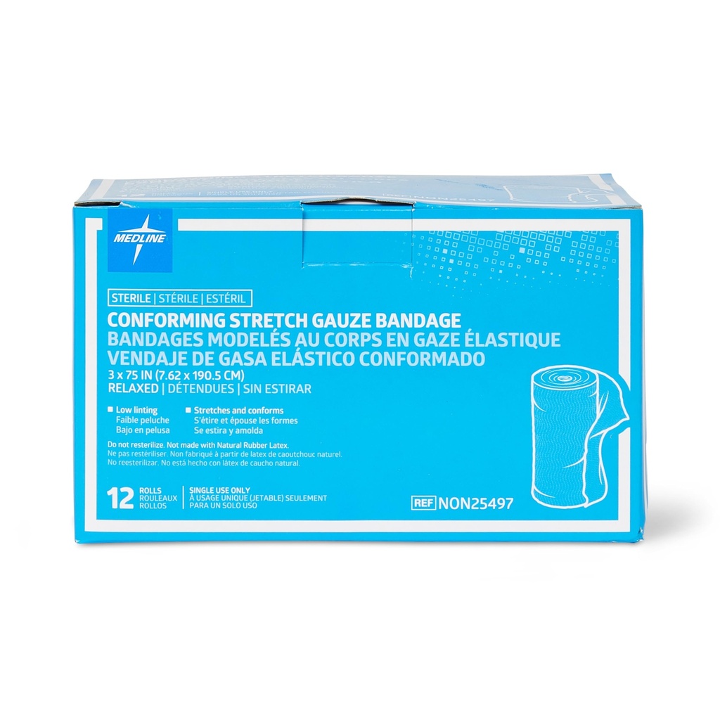 Medline Steriel Conforming Gaas Bandages, 3" x 75," Ideaal voor wondverzorging, Verpakking van 96