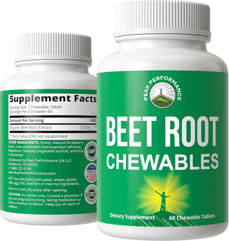 Beet Kauwen - Geweldige proeverij bieten kauwtabletten zonder toegevoegde suiker - beter dan Gummies. Bevat biologisch bietenwortelextract. Veganistisch, Zero Gluten Beetwortel Totaal Supplement voor Hart, Circulaire, BP