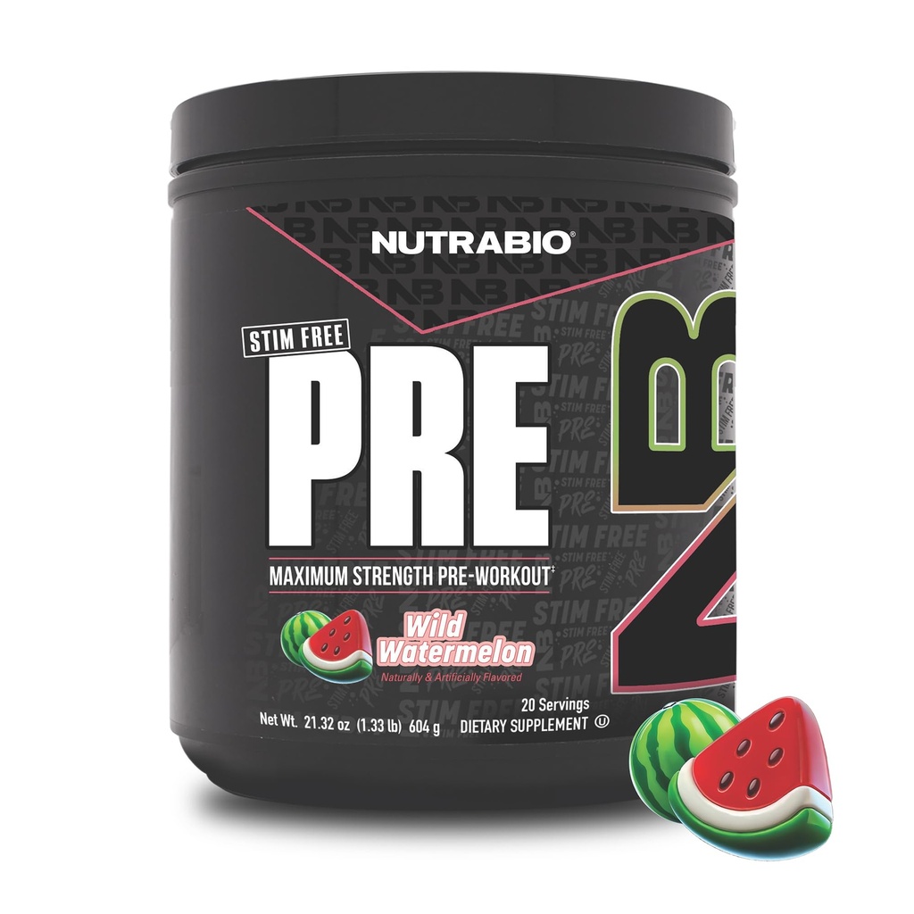 NutraBio STIM-Free PRE workout voor mannen, nieuwe Formule 
