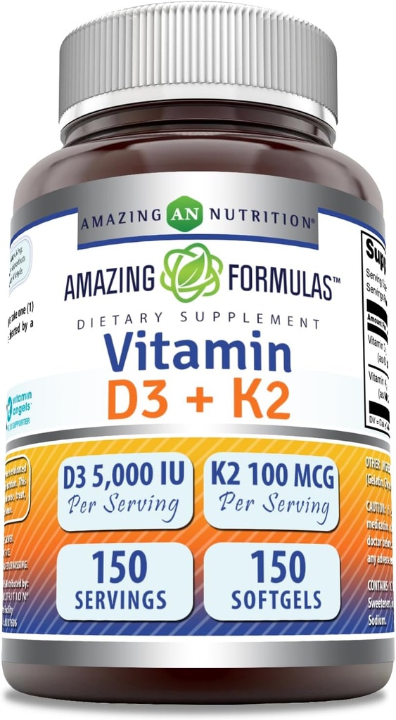 Verbazingwekkende formules Vitamine D3 5000 IE met vitamine K2 100 Mcg 
