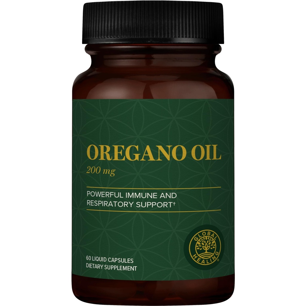 Global Healing Center - Oregano Oil Capsules with Organic Ingredients & Cayenne Pepper Extract, Oregano Capsules for Immuun System Support, Respiratory Health, Digestie, Gas & Gut Wellness (60 Tel.)