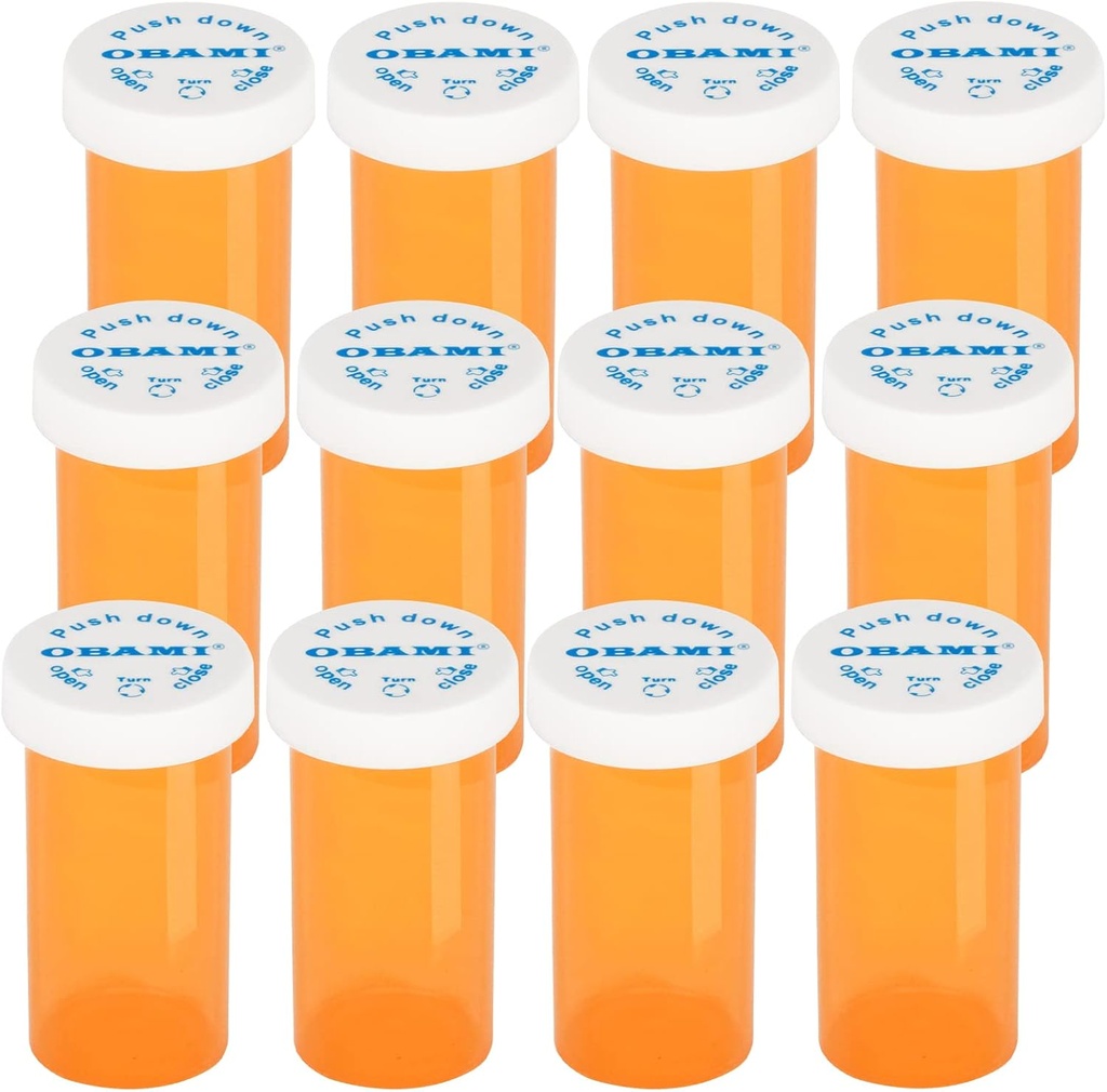Plastic Medicine Pill Bottles with Child Resistant Caps - Push Down and Turn - Prescription Vial, Medicine Container, Pill Cases Dispenser Organizers (12pcs, 30 Dram)