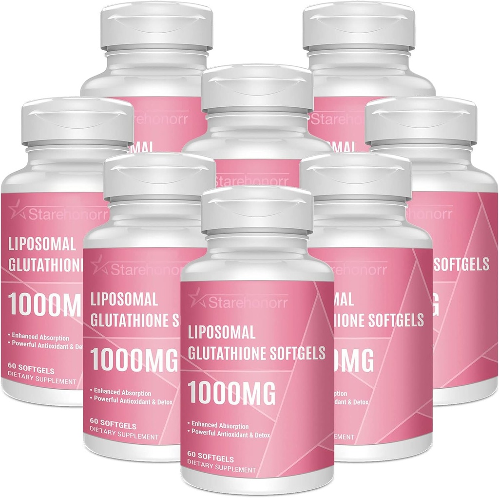 Liposomale Glutathion Softgels 1500MG, Verminderd Glutathion Supplement met Vitamine C, Betere Absorptie, Niet-GMO Krachtige Antioxidant voor gezonde Veroudering, Detox, Immune Health, 480 Softgels