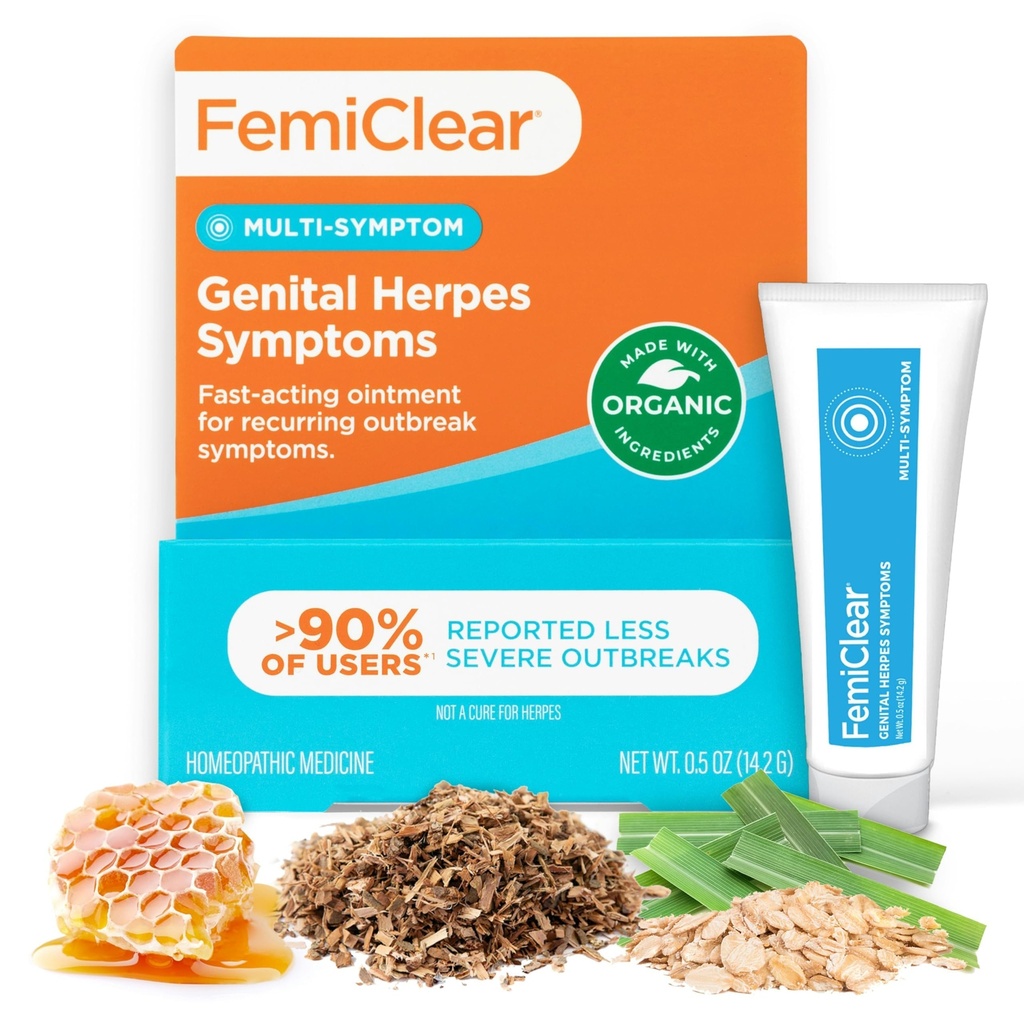 FemiClear for Genital Herpes Symptomen & Cold Sores, Multi-Symptoom - Effectieve Intieme Verlichting - Gemaakt met natuurlijke en organische ingrediënten - 0,5 Ounce Tube