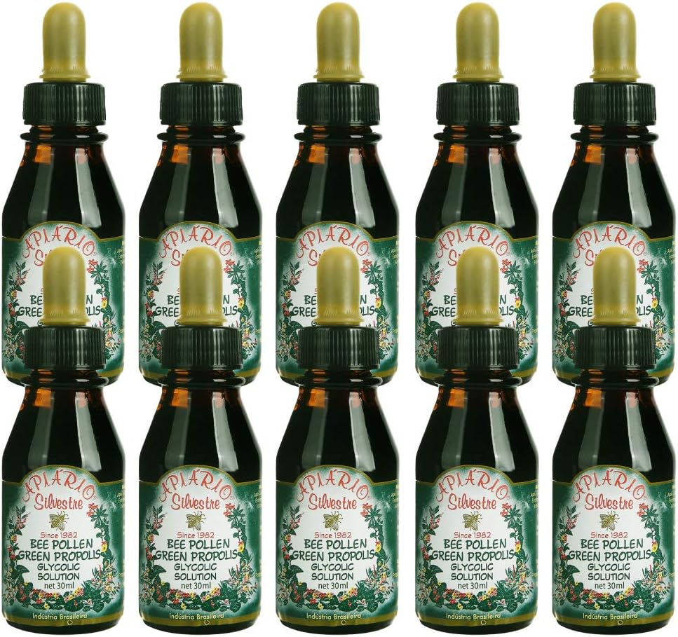 Officiële distributeur - 10 flessen Apiario Silvestre Bee Pollen & Brazil Green Bee Propolis Liquid - Glycolic Extract-Niet Alcoholisch, Wasvrij, Suikervrij