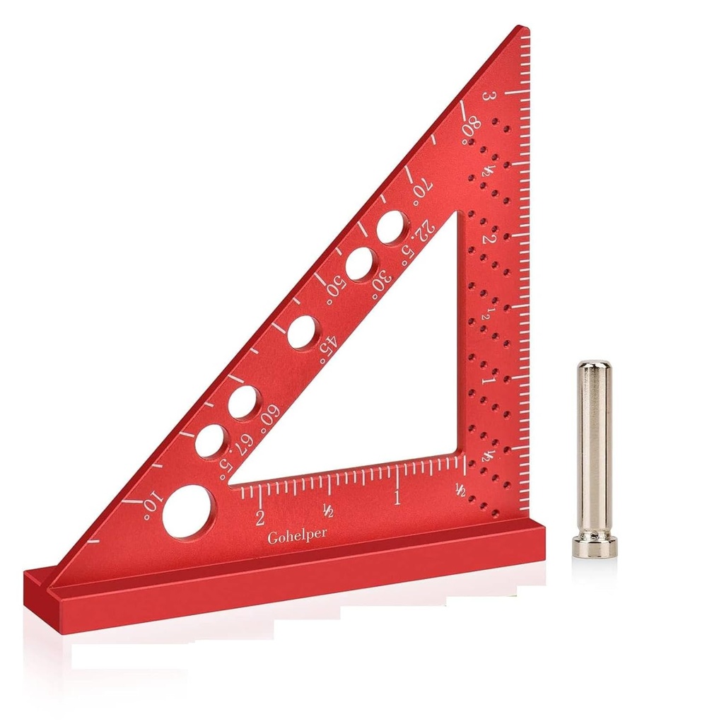 Carpenter Square, Kleine Driehoek Vierkant, 90 graden Kleine Vierkante Heerser, Houtbewerking meethulpmiddel met Vaste Miter Hoek Pin (Rood)