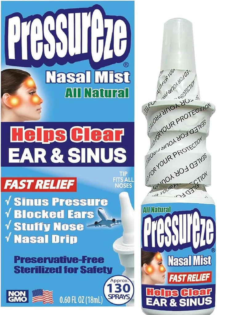 Drukneusspray - Alle natuurlijke conserveringsvrije steriel - snelle relief neusspray - voor Sinus Allergieën Congestie Geblokkeerde ooren Luidsnurken 130 Sprays, 18 ml