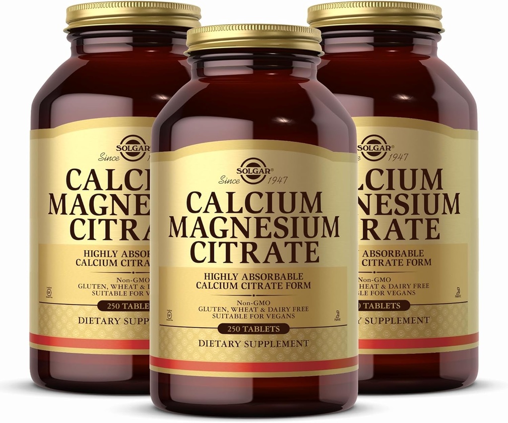 Solgar Calcium Magnesium citraat, 250 tabletten (verpakking 3) - Ondersteunt gezonde botten en tanden - Ondersteuning van skeletspierstelsel en zenuwstelsel - Zeer absorbeerbaar - Niet-GMO en Veganistisch - 150 totale porties