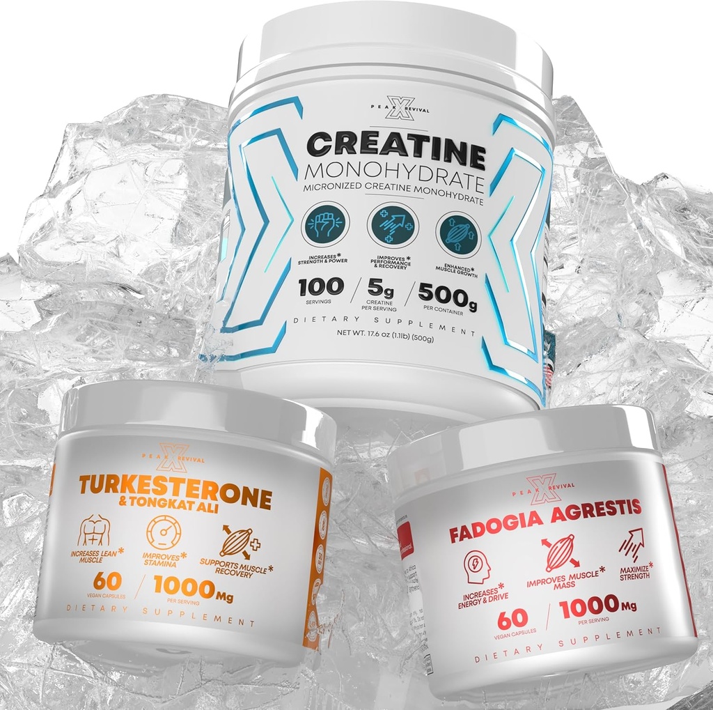 Fadogia Agrestis+ Performance Creatine Monohydraat Powder Supplement + Turkesteron & Tongkat Ali Glutenvrij, niet-GMO, Veganistisch (60 capsules)