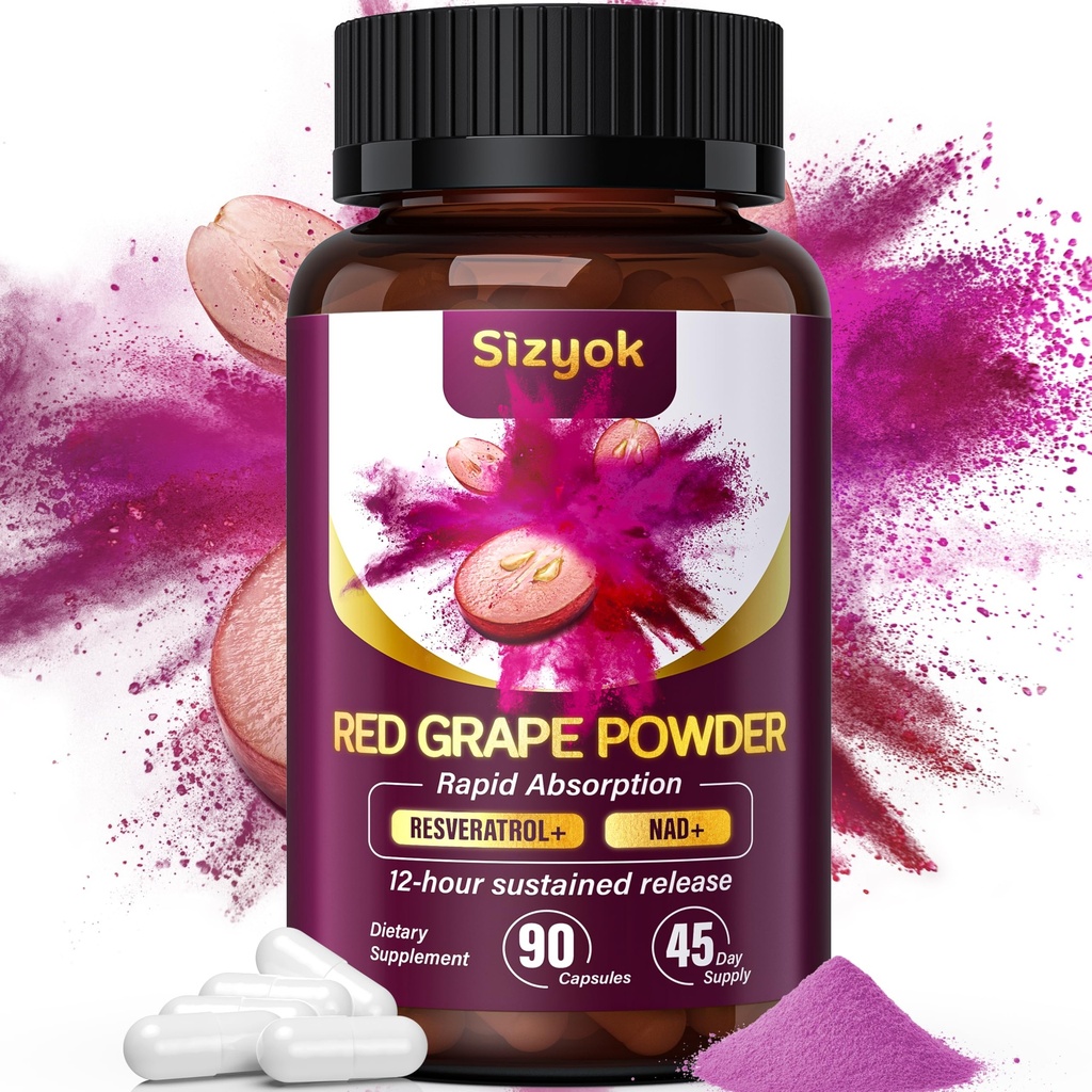 Piceid Resveratrol Supplement en NAD+ celregenerator, stikstofoxidesupplement, ondersteuning van de gezondheid van het hart, bloedstroom, Cellular Energy Production & Metabolisme, Red Grape Powder, 45 dagen levering
