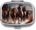 Horses Square Pill Box, 2 compartiments décoratif Pocket Pill Box pour Pocket or Purse Portable Mini Travel Medicine Tablet Support Vitamine Organizer Pill Case