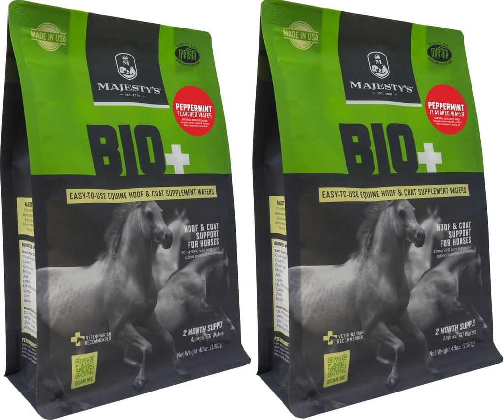 Majesty's Peppermint Flavored Biotin Wafers - Superior Horse/Equine Hoof and Coat Support Supplement - Koper, Zink, Lysine, Methionine