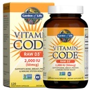 Jardin de la vie Vitamine D, Code Vitamine Raw D3, Vitamine D 2,000 UI, Raw Whole Food D3 Suppléments avec Chlorella, Fruits, Veggies et Probiotiques pour la santé des os et des immunones, 120 Capsules végétariennes