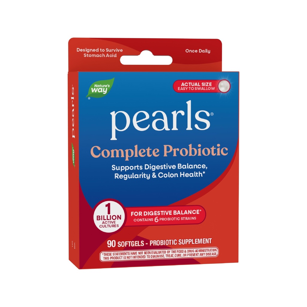 Nature's Way Parels Complete Probiotica, Ondersteunt Digestief Evenwicht*, 1 miljard Live Culturen, Supplement voor mannen en vrouwen, Geen Koeling nodig, 90 softgels (Verpakking mei Vary)