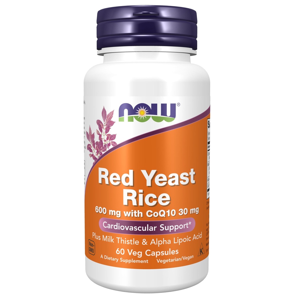 NOW Voedingssupplementen, Rode Gist Rijst met CoQ10, plus Melkdistel & Alpha Lipoïnezuur, 60 Veg Capsules