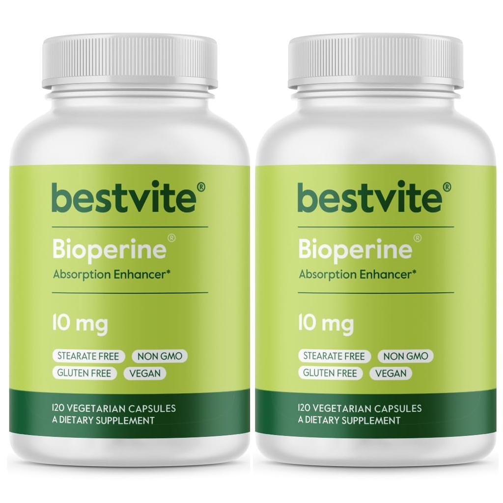 Bioperine 10mg (240 Vegetarische Capsules) (120 x 2) - Geen Stearates - Veganistisch - Niet GGO - Glutenvrij - Absorptieverbeteraar
