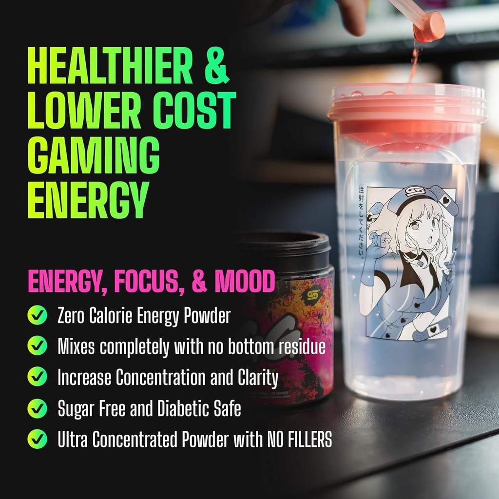 Gamer Supps, GG Energy Red Raspberry (100 porties) - Keto Friendly Gaming Energy and Nootropic Blend, Suikervrij + Biologische Cafeïne + Vitaminen, Poeder Drink
