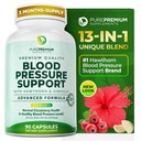 PurePremium Blood Pressure Supplements with Hawthorn Berry, Hibiscus, Knoflook & Vitamine B12-Nitric Oxid Supplement for Normal Heart Health, Circulatie Health & Blood Pressure Support - 90ct