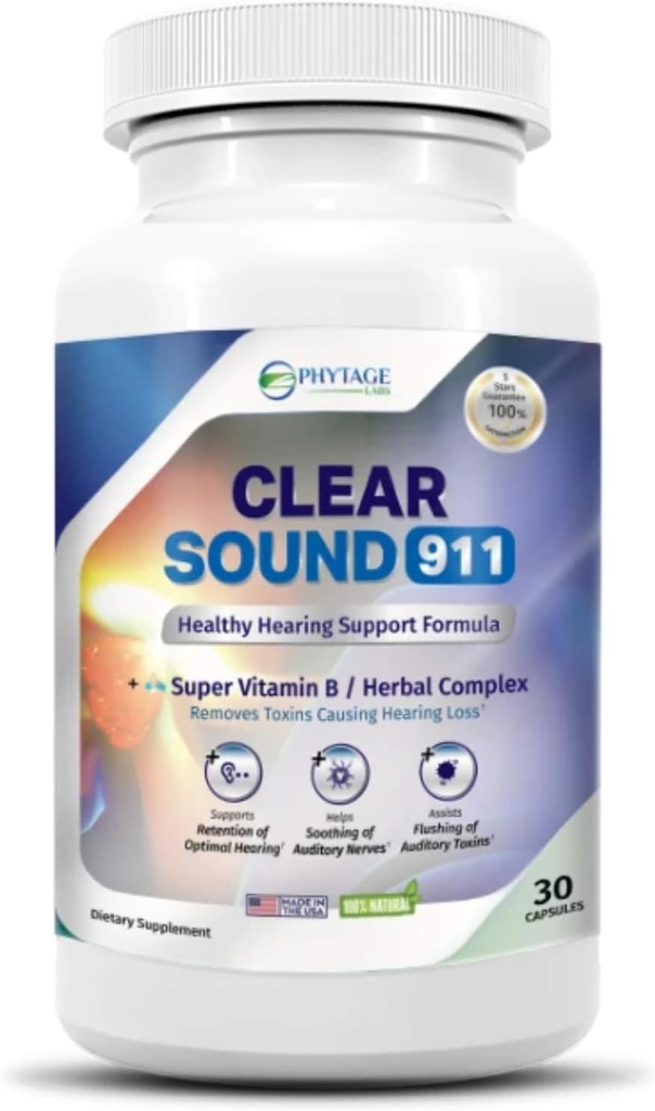 Clear Sound 911 Hoorondersteuning Formule, oor en hersenen Health Supplement, Ondersteunt gezonde auditieve functie - 30 capsules