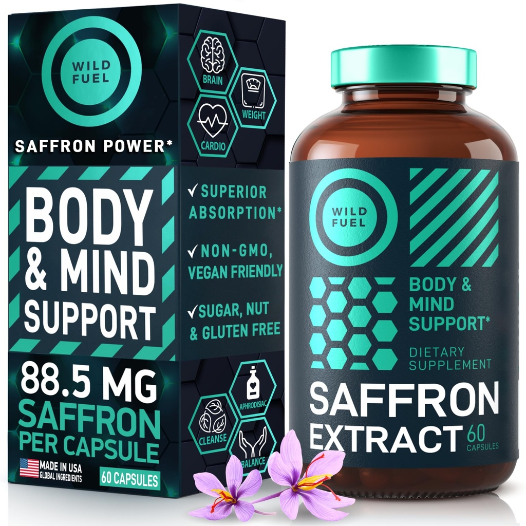Saffraan supplementen voor vrouwen en mannen - 88.5mg Pure Saffron Extract - Antioxidant, Eye Health, Energy Support en Mood Booster - Vegan, Made in USA, 60 Capsules Eenmaal daags
