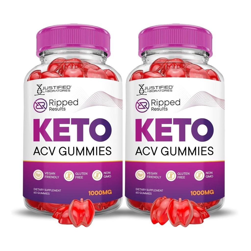 Laboratoires Justifiés (2 résultats d'emballage Ripped Keto ACV Gummies Advanced Formula 1000MG Ripped Results Formulé avec Pomegranate Beet Juice Powder B12 Vegan Non OGM 120 Gummys