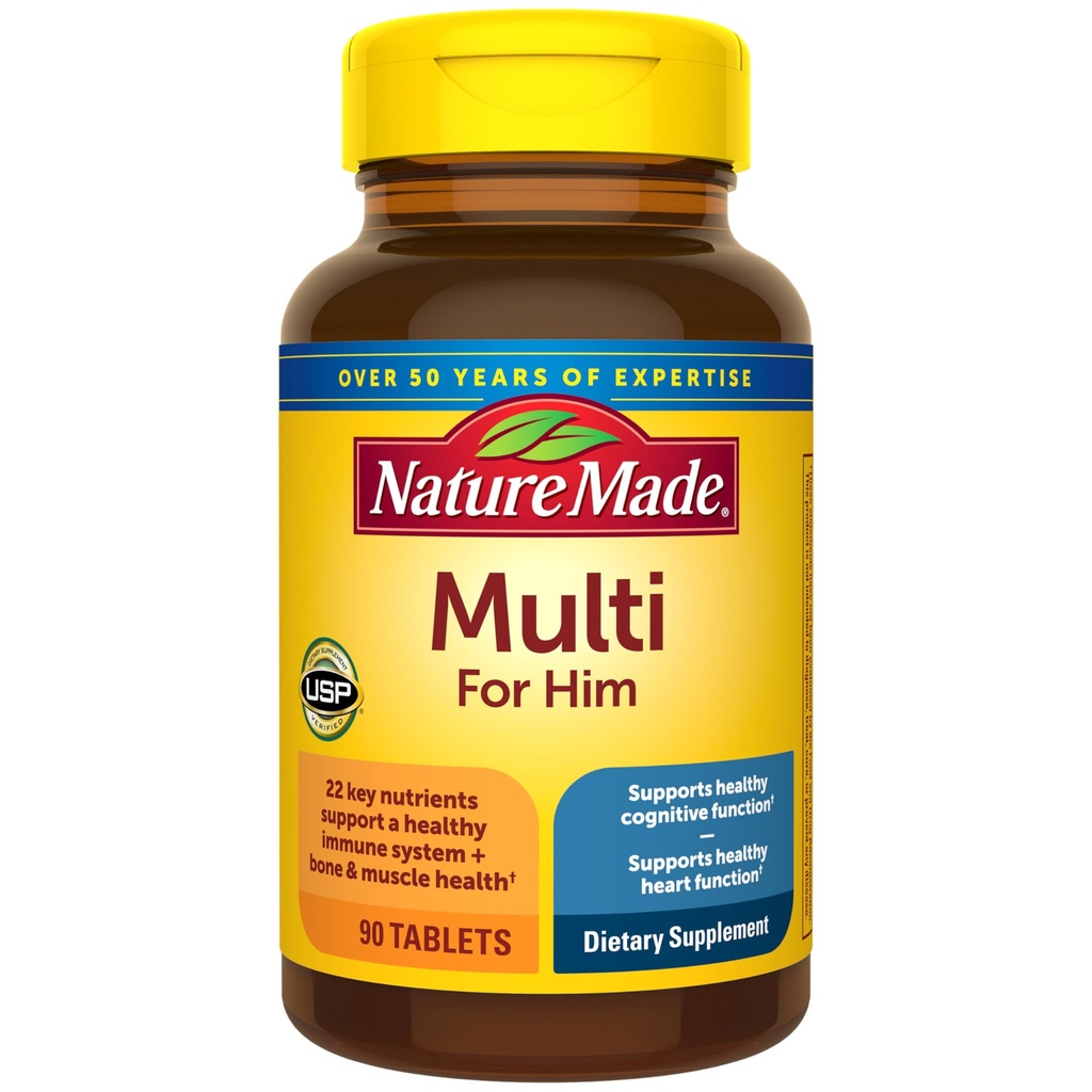 Multivitamines faites pour lui, multivitamines masculines sans fer, soutien nutritionnel quotidien, multivitamines et minéraux faites pour lui, 90 comprimés, 90 jours d'approvisionnement