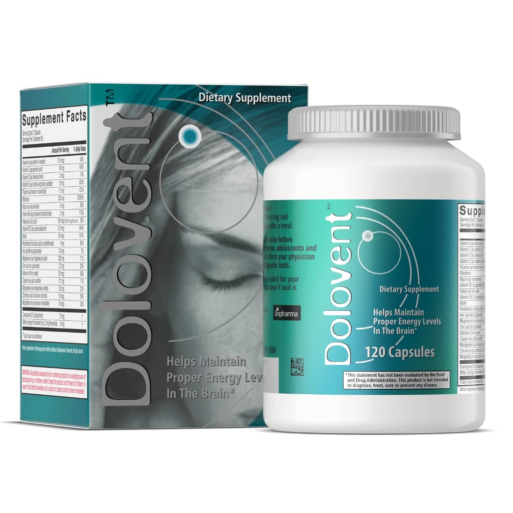 Dolovent - Natuurlijke Migraine Relief met Magnesium voor Migraines, Vitamine B2 400mg, CoQ10 - Dieetsupplement voor Brain Health - 1 Fles