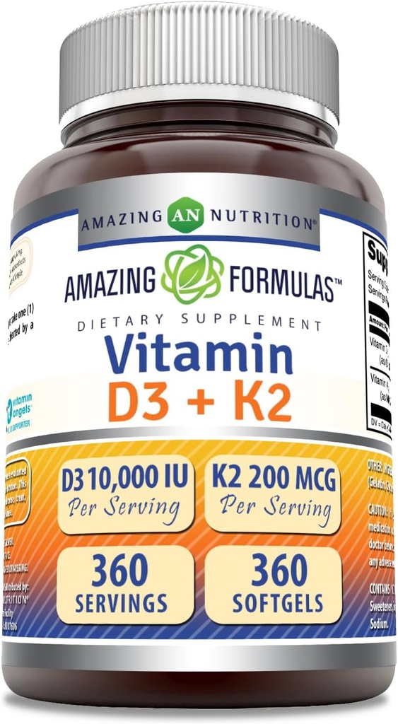 Verbazingwekkende formules Vitamine D3 10000 IE met vitamine K2 200 Mcg 