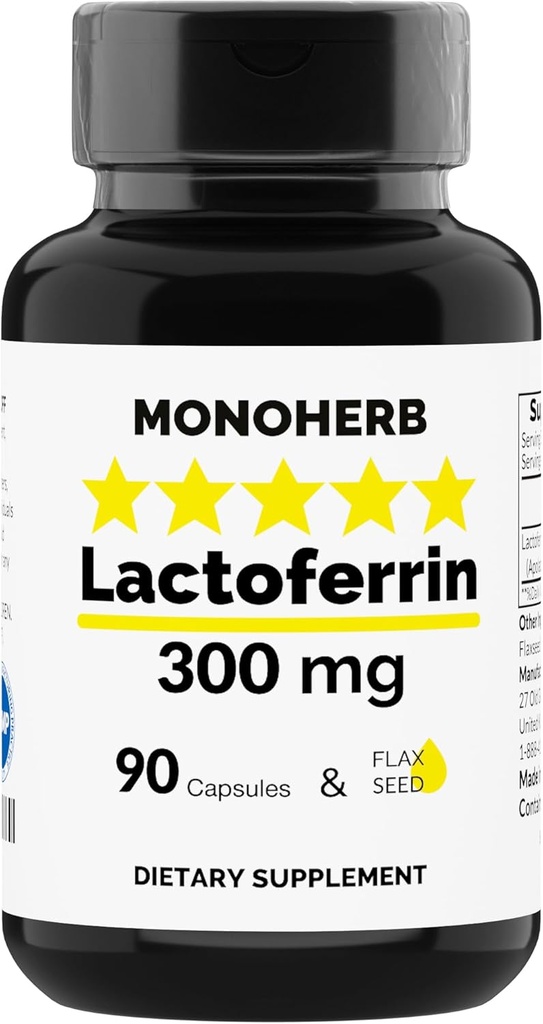 MONOHERB Lactoferrin 300 mg per capsule - 90 Vegetarische capsules - Made in USA