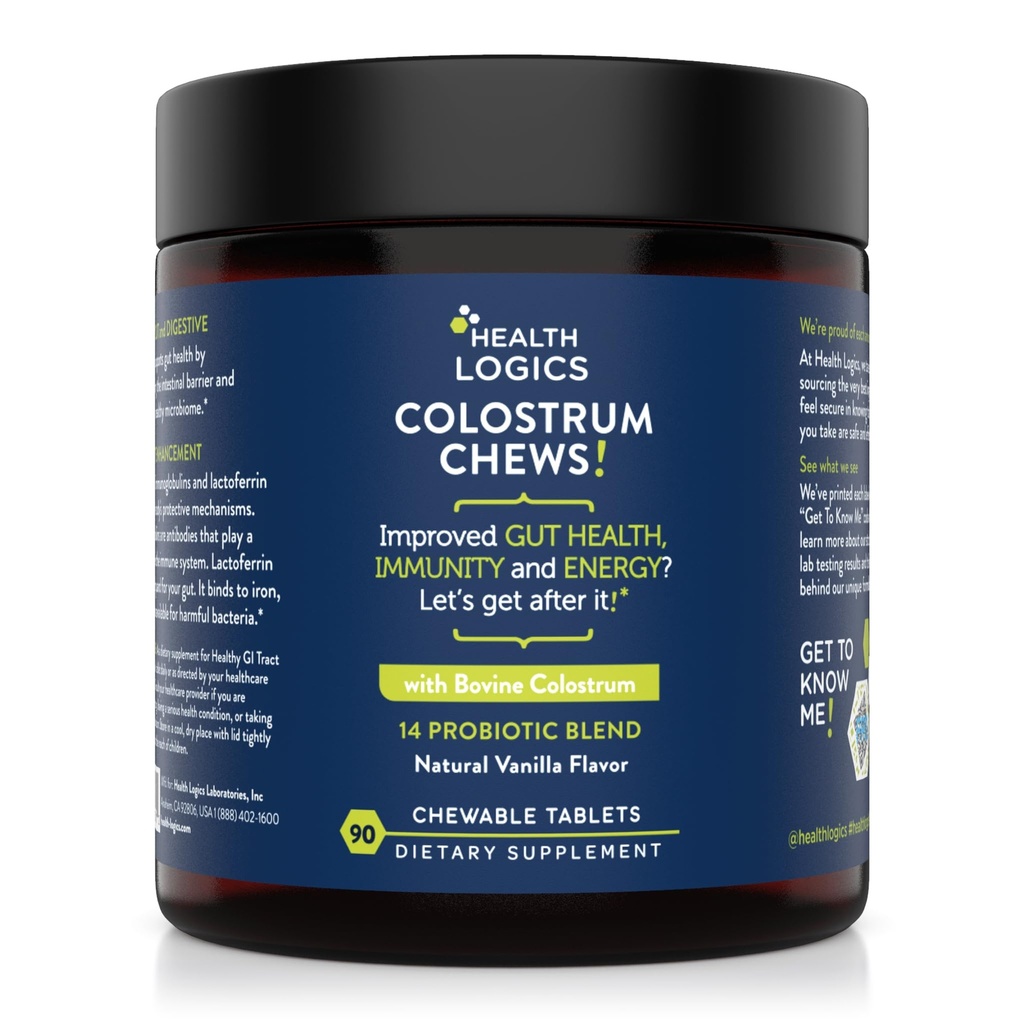 Gezondheid Logica Colostrum Kauwen-Colostrum Supplement 25% IgG voor Gut Health, Immune Support, Haargroei, Vanille Smaak, 90 Servers, Hele Bovine Colostrum Superfood
