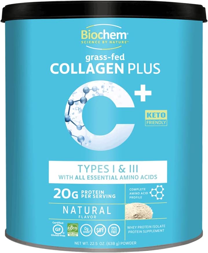 Biochem Collageen Plus Proteïne - 1.4lb - Natuurlijke smaak - 20g Collageen Proteïne Poeder - Bevordert haar, huid, nagel, Joint & Bone Health - Aminozuur - Keto-Friendly - Zachte weefsel ondersteuning