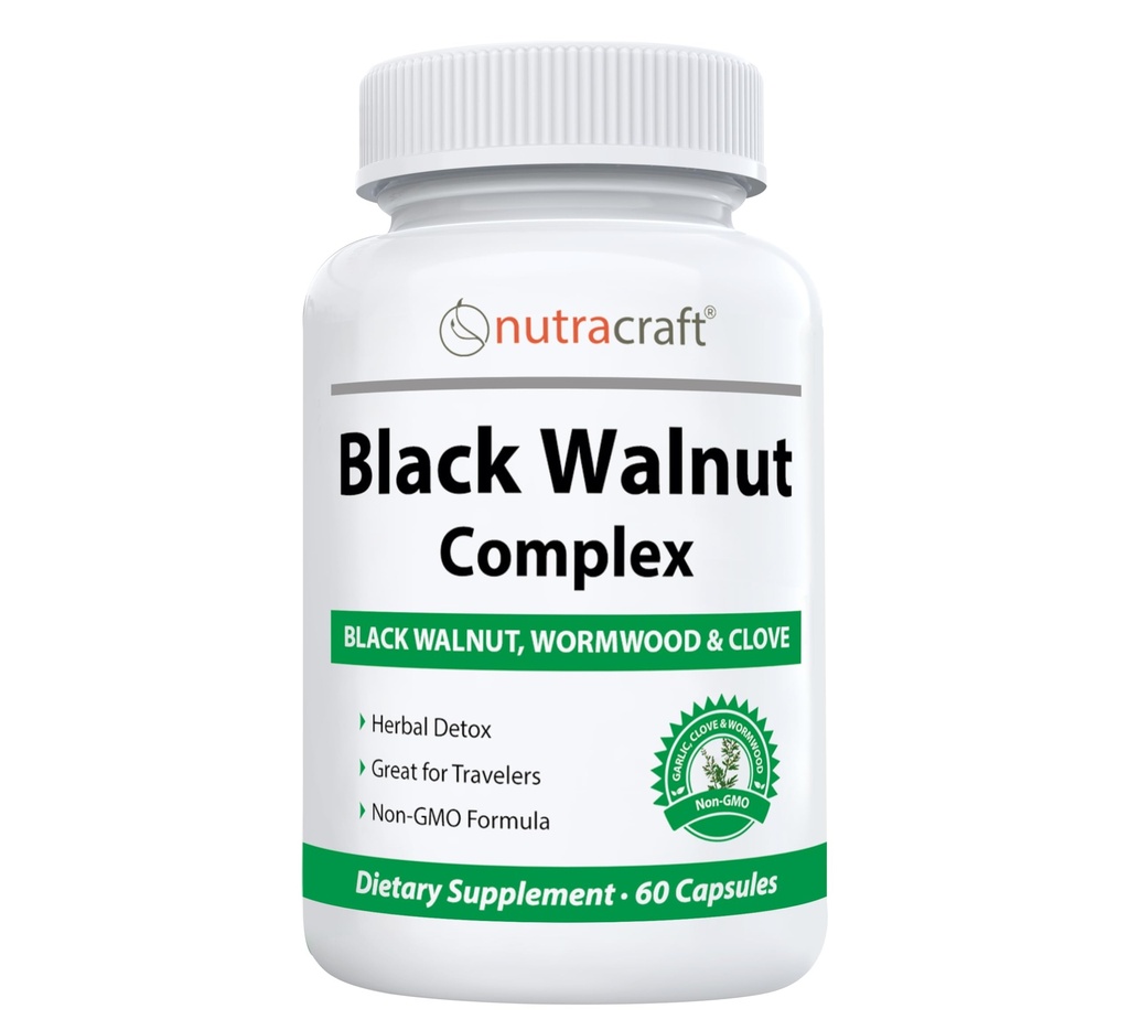 Nutracraft Black Walnut Detox Cleanse Supplement: Black Walnut, Wormwood, Clove, PAU D'Arco, Graines de citrouille, Ail, Zinc.