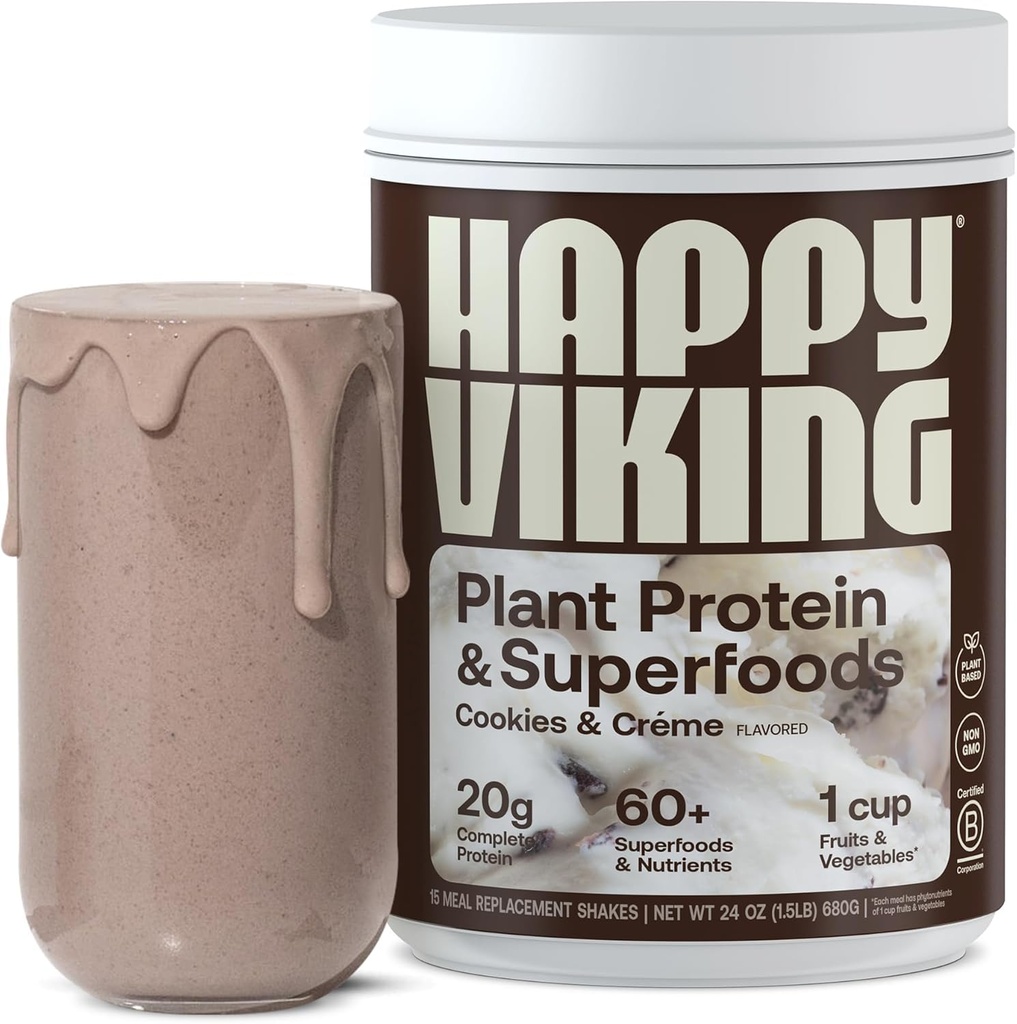 Gelukkige Viking koekjes en crème plantaardige eiwit poeder, gemaakt door Venus Williams, 20G eiwit, lage Carb, Keto, Vegan, Glutenvrije, Non-GMO, Superfoods, Complete Maaltijd Vervanging, 1 Canister