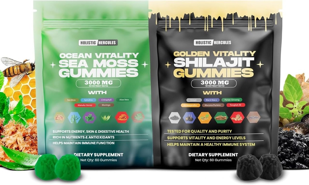 Holistische Hercules Sea Moss & Pure Himalaya Shilajit Gummies Gold 