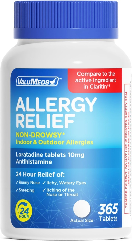 ValuMeds Loratadine 10mg Non-Drowsy 24-Hour Allergie Relief Indoor & Outdoor 