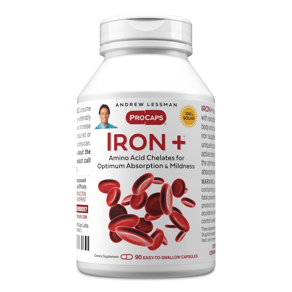 ANDREW LESSMAN Iron Plus 90 capsules - 18mg ijzer, 100% zuiver Aminozuur gecheleerd ijzer (Glycinaat, aspartaat), Plus vitamine C voor verhoogde absorptie, klein, gemakkelijk doorslikken Capsules, Geen additieven