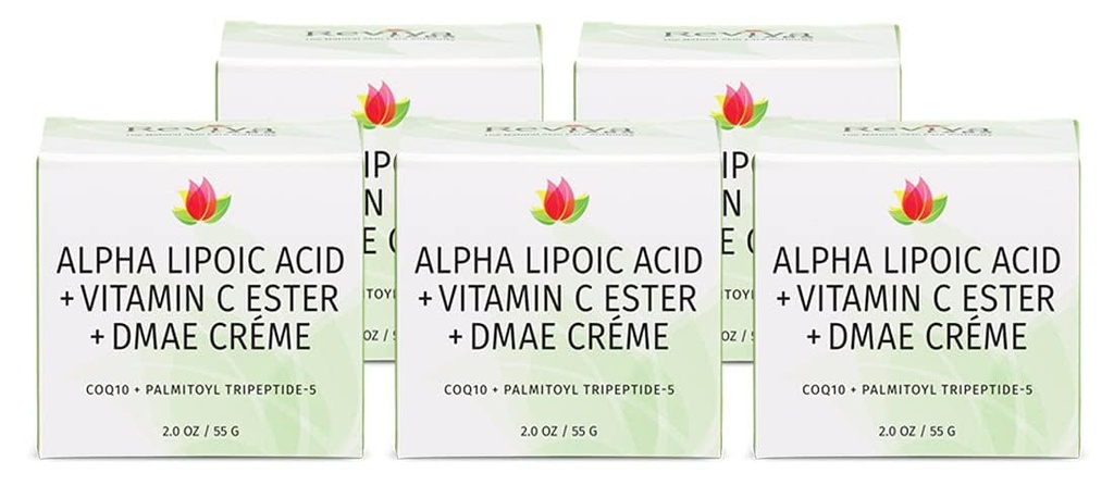 Reviva Labs DMAE crème avec acide alpha lipoïque, vitamine C Ester - DMAE Lifting et crème ferme pour le cou et le visage - crème raffermissante et hydratante de peau, 5-Pack (2 oz chacun)
