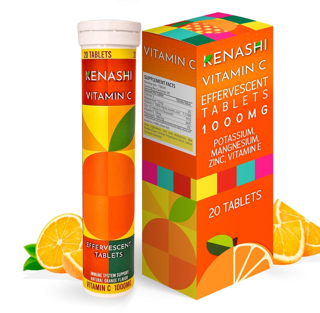Vitamine C 1000mg Bruistabletten Vitamine met Zink Kalium Magnesium E Vitamine Vitamine C Efervescente para Adulto Zink en Vitamine C 20 Tabletten