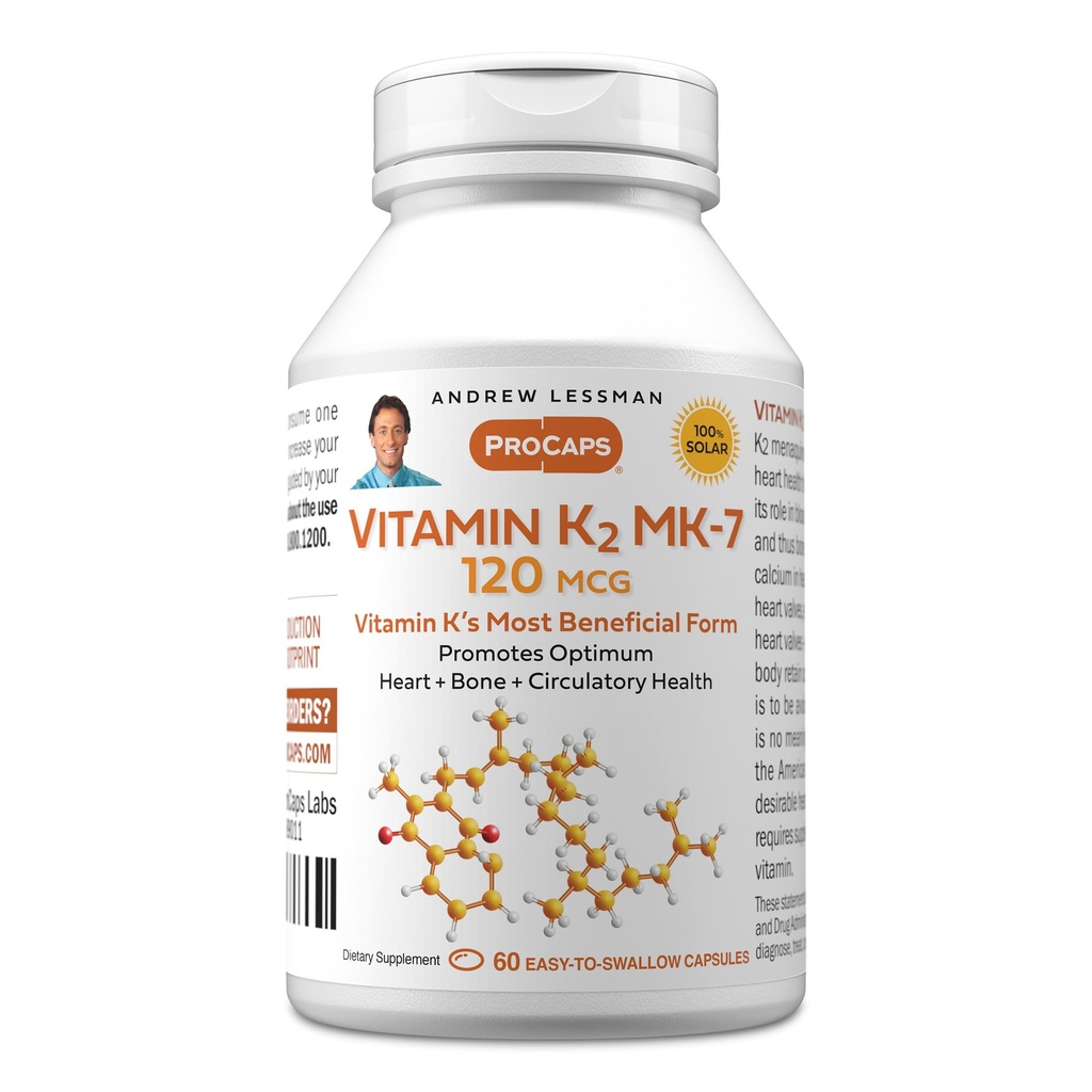 ANDREW LESSMAN Vitamine K2 MK7 120 mcg 60 Softgels - Essentieel voor gezond calciumgebruik, bevordert optimale skelet, hart en arteriële gezondheid. Geen additieven. Klein Makkelijk doorslikken Softgels