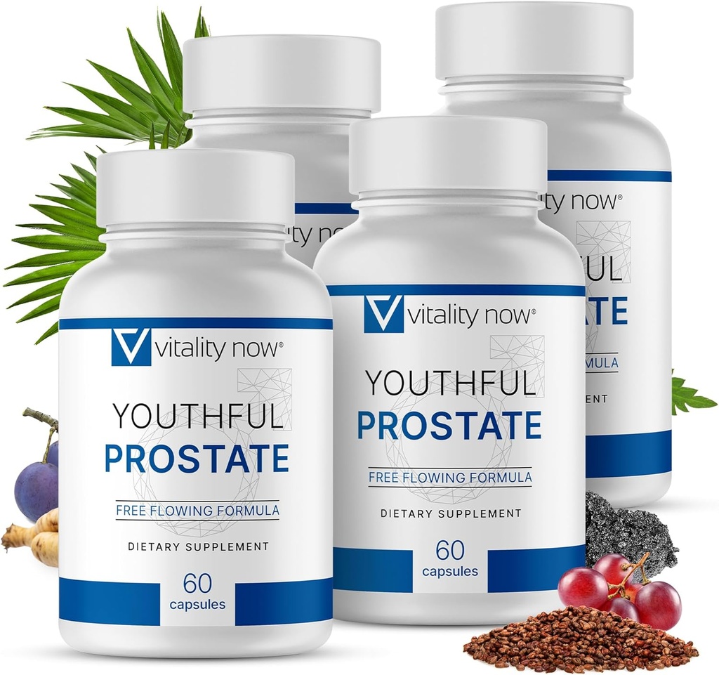 Youthful Prostate - Saw Palmetto voor mannen, verhoogt energie met Panax Ginseng, Antioxidant Protection, Vitamine E & Lycopeen, bevordert vitaliteit en welzijn - Prostaatsupplement (pakket van 4)