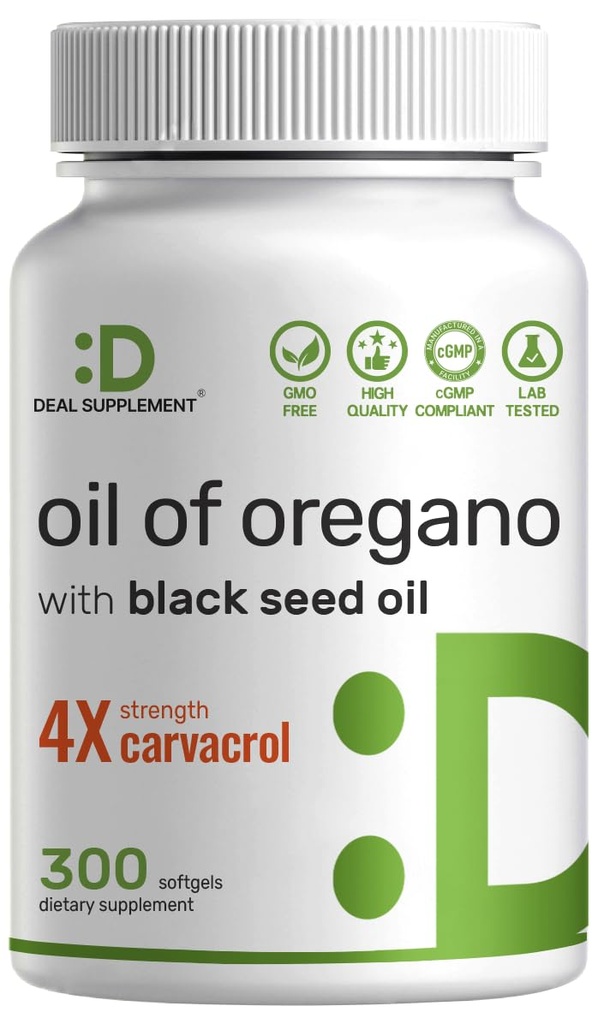 DEAL COMPLETE Olie van Oregano Softgels met Zwarte Zaadolie 300 Telling 