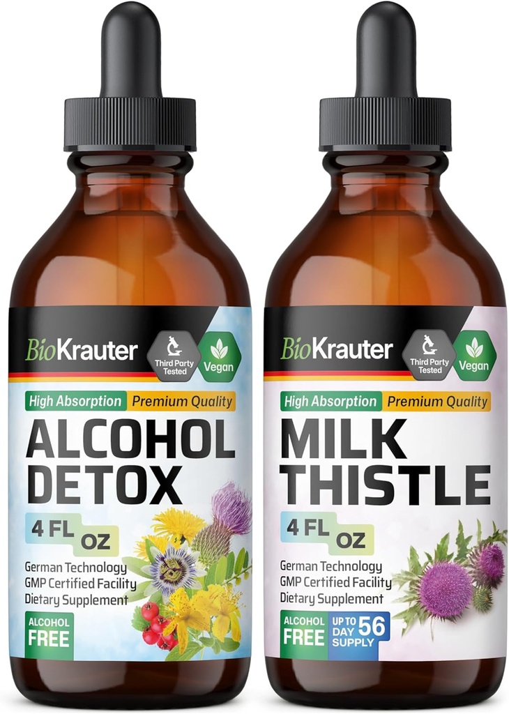 BIO KRAUTER Alcohol Detox Tinctuur 4 Fl. Oz. & Milk Thistle Tinctuur 4 Fl. Oz.