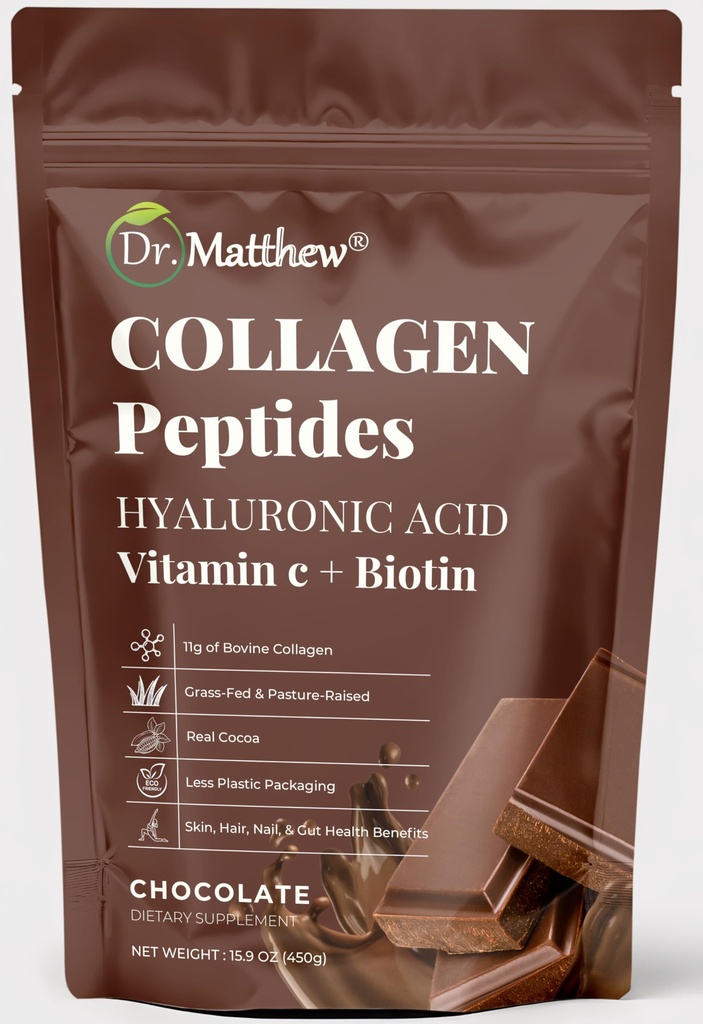 Chocolade Collageen Poeder. Collageen met Hyaluronzuur en vitamine C. Chocolade Collageen Peptides Powder Chocolate. Collageen met vitamine C & Biotine voor haar, huid, nagels, joint. Keto, type 1 en 3.